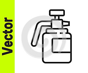 Black line Garden sprayer for water, fertilizer, chemicals icon isolated on white background. Vector Illustration