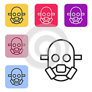 Black line Gas mask icon isolated on white background. Respirator sign. Set icons in color square buttons. Vector