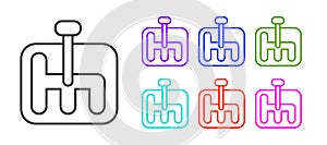 Black line Gear shifter icon isolated on white background. Transmission icon. Set icons colorful. Vector Illustration