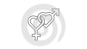 Black line Gender icon isolated on white background. Symbols of men and women. Sex symbol. 4K Video motion graphic