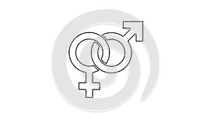 Black line Gender icon isolated on white background. Symbols of men and women. Sex symbol. 4K Video motion graphic