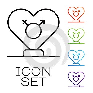 Black line Gender icon isolated on white background. Symbols of men and women. Sex symbol. Set icons colorful. Vector