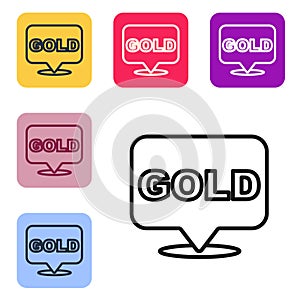 Black line Gold bars icon isolated on white background. Banking business concept. Set icons in color square buttons
