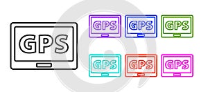 Black line Gps device with map icon isolated on white background. Set icons colorful. Vector Illustration