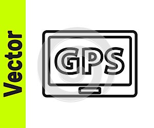 Black line Gps device with map icon isolated on white background. Vector Illustration