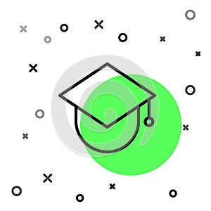 Black line Graduation cap on globe icon isolated on white background. World education symbol. Online learning or e