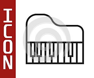 Black line Grand piano icon isolated on white background. Musical instrument. Vector