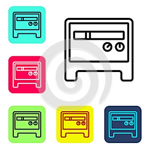 Black line Guitar amplifier icon isolated on white background. Musical instrument. Set icons in color square buttons