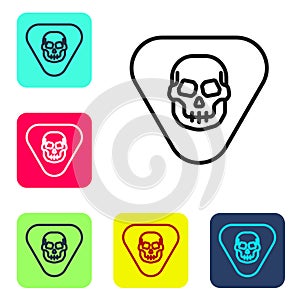 Black line Guitar pick icon isolated on white background. Musical instrument. Set icons in color square buttons. Vector