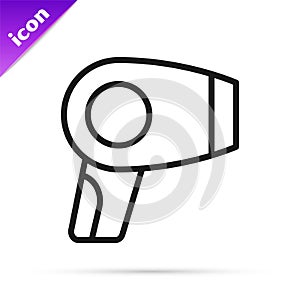 Black line Hair dryer icon isolated on white background. Hairdryer sign. Hair drying symbol. Blowing hot air. Vector