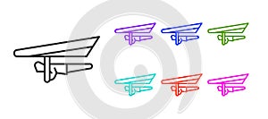 Black line Hang glider icon isolated on white background. Extreme sport. Set icons colorful. Vector Illustration