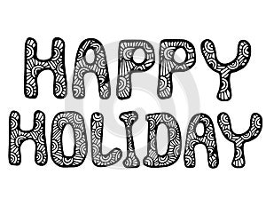 Black line happy holiday quote isolated on the white background