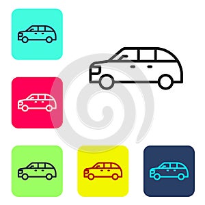 Black line Hatchback car icon isolated on white background. Set icons in color square buttons. Vector