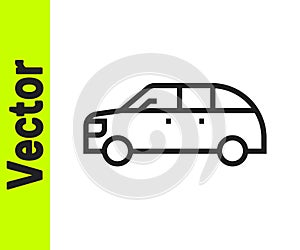 Black line Hatchback car icon isolated on white background. Vector