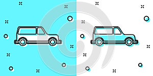 Black line Hearse car icon isolated on green and white background. Random dynamic shapes. Vector