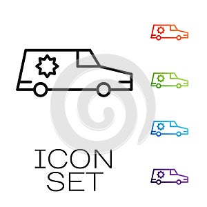 Black line Hearse car icon isolated on white background. Set icons colorful. Vector