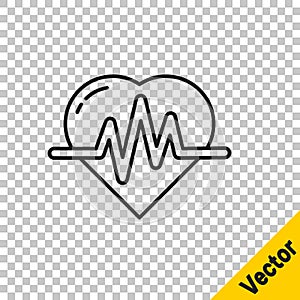 Black line Heart rate icon isolated on transparent background. Heartbeat sign. Heart pulse icon. Cardiogram icon. Vector