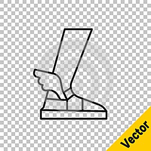 Black line Hermes sandal icon isolated on transparent background. Ancient greek god Hermes. Running shoe with wings