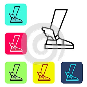 Black line Hermes sandal icon isolated on white background. Ancient greek god Hermes. Running shoe with wings. Set icons