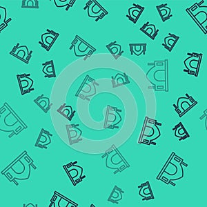 Black line Hindu spiritual temple icon isolated seamless pattern on green background. Vector