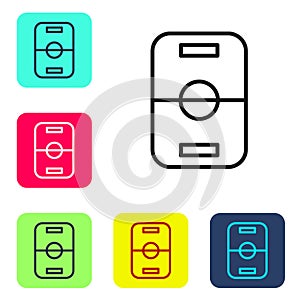 Black line Hockey table icon isolated on white background. Set icons in color square buttons. Vector