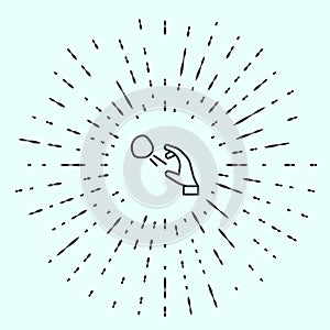 Black line Hooligan shooting small stones icon isolated on grey background. Demonstrator. Abstract circle random dots photo