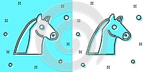 Black line Horse icon isolated on green and white background. Animal symbol. Random dynamic shapes. Vector photo