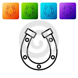 Black line Horseshoe icon isolated on white background. Set icons in color square buttons. Vector