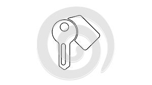 Black line Hotel door lock key icon isolated on white background. 4K Video motion graphic animation