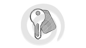 Black line Hotel door lock key icon isolated on white background. 4K Video motion graphic animation