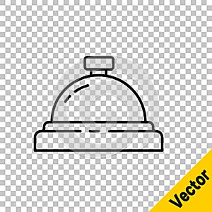 Black line Hotel service bell icon isolated on transparent background. Reception bell. Vector Illustration