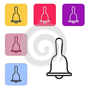 Black line Hotel service bell icon isolated on white background. Reception bell. Set icons in color square buttons