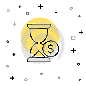 Black line Hourglass with dollar icon isolated on white background. Money time. Sandglass and money. Growth, income