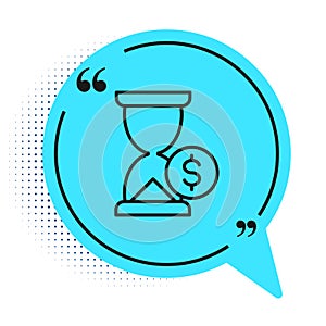 Black line Hourglass with dollar icon isolated on white background. Money time. Sandglass and money. Growth, income