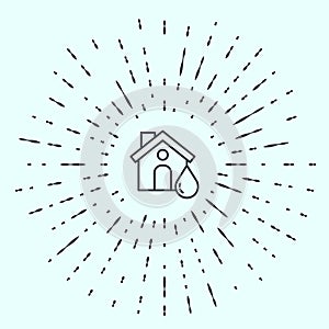 Black line House flood icon isolated on grey background. Home flooding under water. Insurance concept. Security, safety