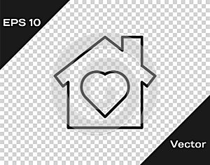 Black line House with heart inside icon isolated on transparent background. Love home symbol. Family, real estate and