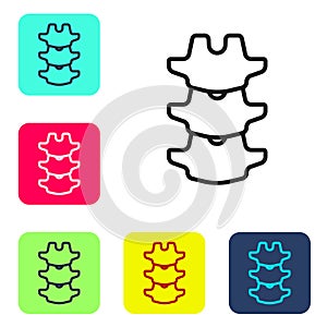 Black line Human spine icon isolated on white background. Set icons in color square buttons. Vector