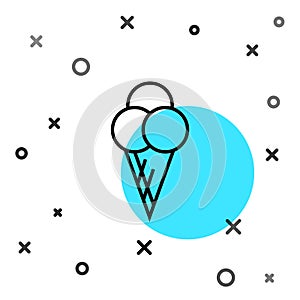 Black line Ice cream in waffle cone icon isolated on white background. Sweet symbol. Random dynamic shapes. Vector