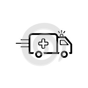 Black line icon for Ambulance van, medical and car