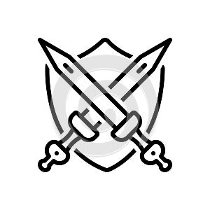 Black line icon for Armed, sword and warrior