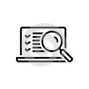 Black line icon for Assess, magnify and glass