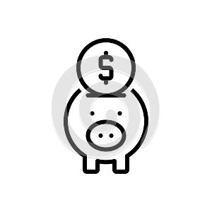 Black line icon for Banking, piggy and save