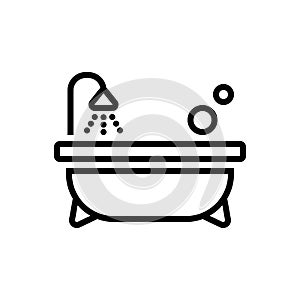 Black line icon for Bathtub, faucet and bathroom