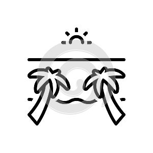 Black line icon for Beach, tree and offing