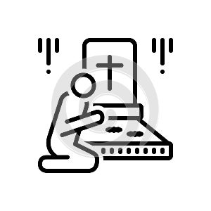 Black line icon for Bereaved, funeral and cemetery