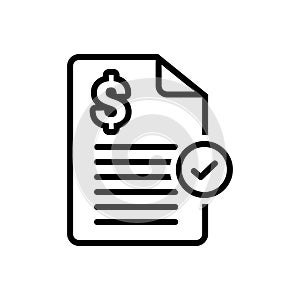 Black line icon for Bills, paid and stamp