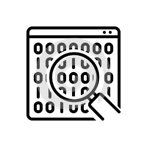 Black line icon for Binary Data, Search Symbol and analytics