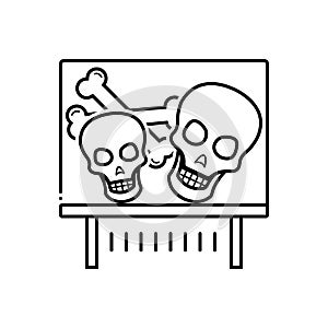 Black line icon for Bones exhibit, skull and skull-ossicle photo