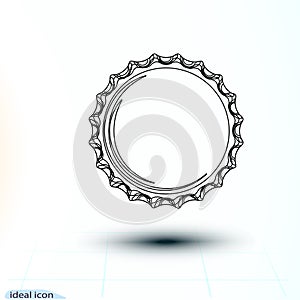 Black line icon cap Beer bottle from the inside. Vector simple monochrome illustration isolated on white background. Falling