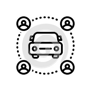 Black line icon for Carsharing, ride and vehicle